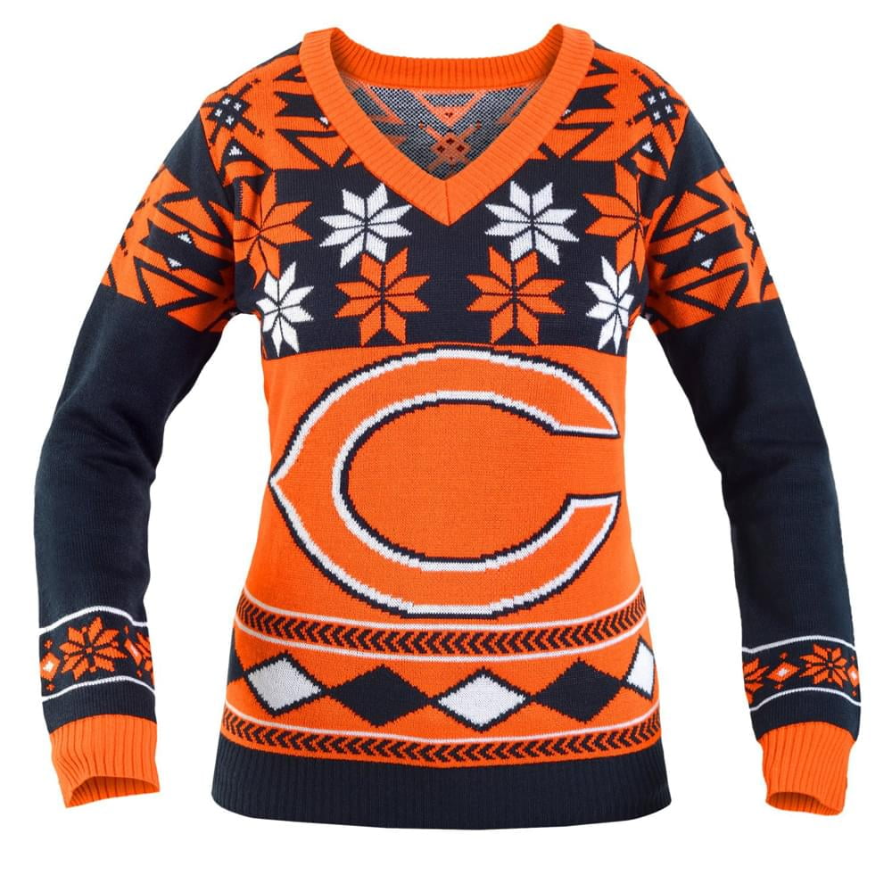 Chicago Bears NFL Women's Big Logo V-Neck Ugly Christmas Sweater Small ...