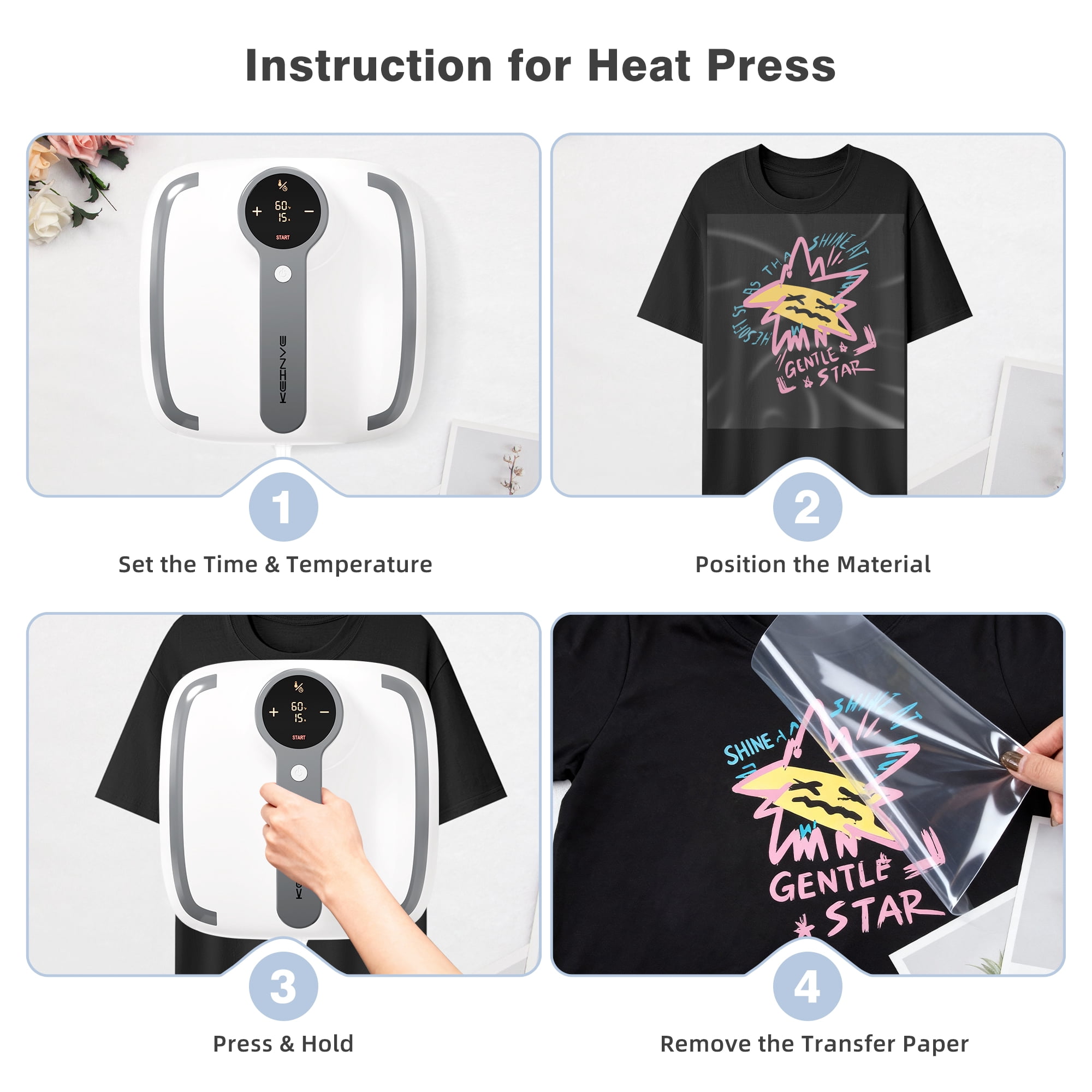 10"x10" Heat Press Machine for T-Shirts, Fast Heating with Timer & Auto Shut-Off, DIY Iron-On Transfer Press for Clothes & Bags