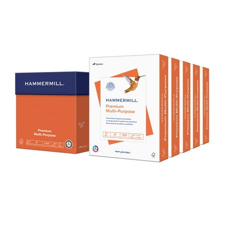 Hammermill Paper, Premium Multi-Purpose 24 lb, 8.5 x 11, 97 Bright, 2500 Sheets /5 Ream Case, White - 105810C