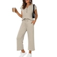 thumbnail image 2 of Two Piece Lounge Sets for Women Henley Cap Sleeve Tops Spring Vacation Beach Travel Airport Outfits Casual Fashion 2026, 2 of 7