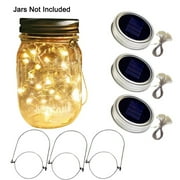 MFLABEL Solar Mason Jar Lid Lights, 3 Pack 20 LED Waterproof Fairy String Lights with (3 Hangers Included, Jars Not Included), for Mason Jar Yard Patio Garden Wedding Party Decor, Warm White
