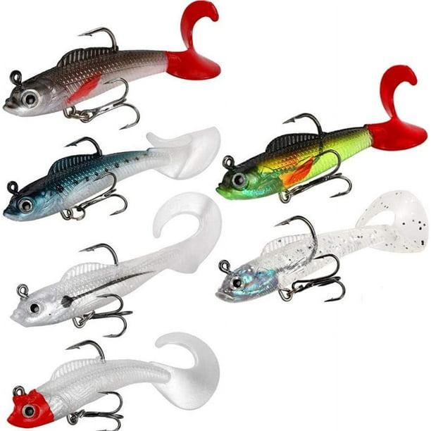 5pcs Soft Fishing Lures With Curled Tail And Spinning Sequins For Bass  Fishing