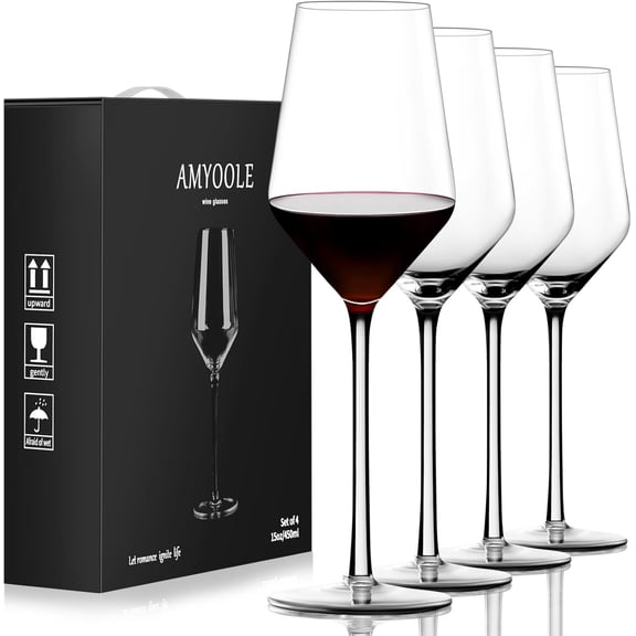 Red Wine Glasses Set of 4,15 oz Lead-Free Crystal Clear Wine Glass, Hand-Blown Italian White Wine Glass, Great Gift Packaging