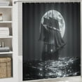 thumbnail image 5 of Vintage Nautical Full Moon Shower Curtain Set Bathroom Set Decorative Vintage Mid Century Ocean Theme Full Moon Pirate Ship 4 Piece Shower Curtain, Toilet Cover, U-Mat, Floor Mat, 5 of 8