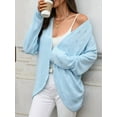 thumbnail image 5 of Women Short Sleeve Summer Cardigan Button Down Open Front V Neck Crochet Knit Crochet Textured Shrugs Top Light Blue L, 5 of 8