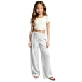 thumbnail image 2 of Yuncity Girls Casual Sweatpants High Waist Drawstring Long Pants Elastic Waistband Comfy School Pants Size White, 2 of 6