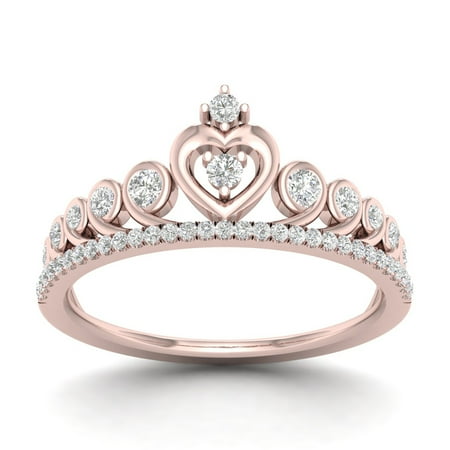 1/4Ct TDW Diamond 10k Rose Gold Crown Fashion Ring