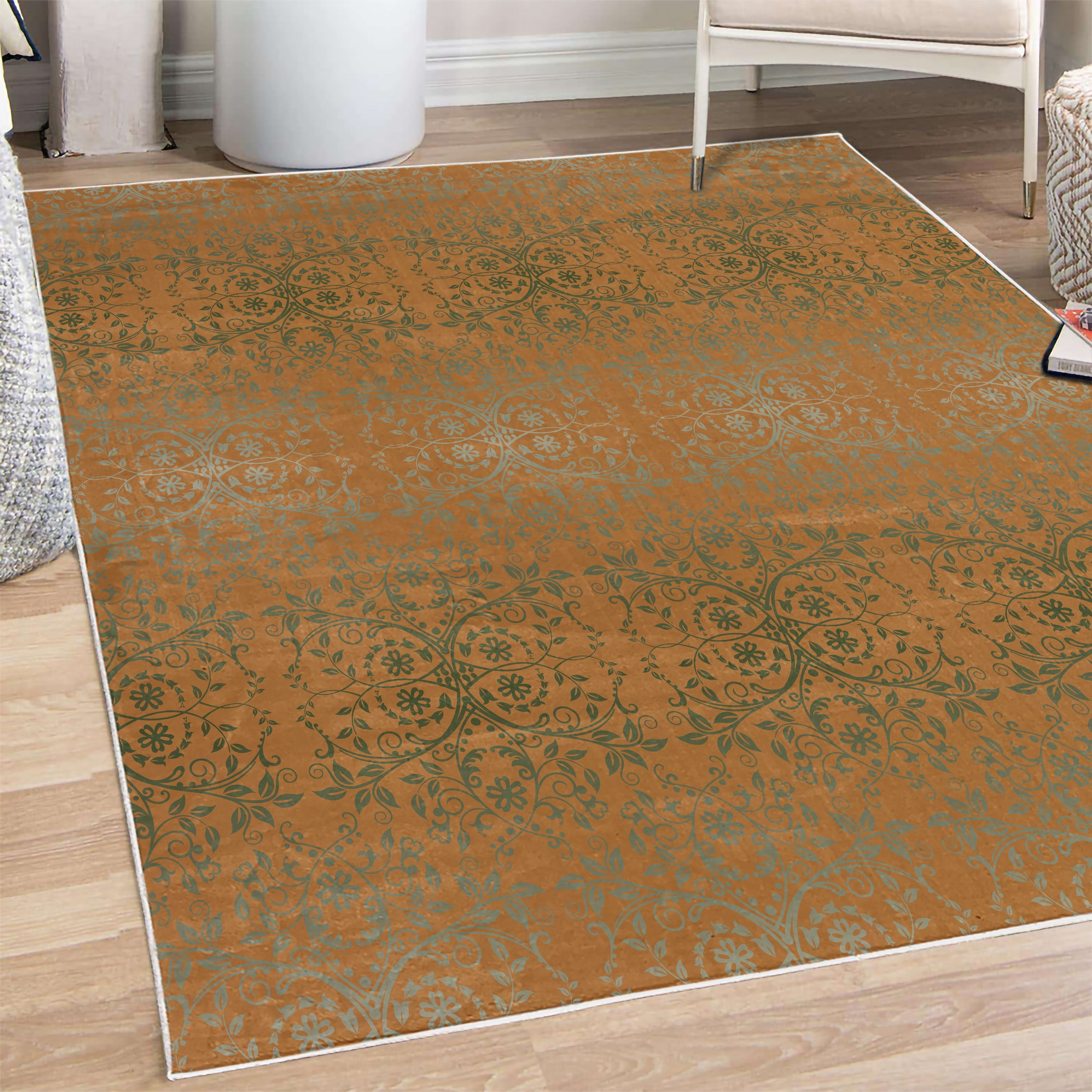 Floral Decorative Rug, Victorian Lace Flowers and Leaves Retro ...