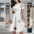 thumbnail image 2 of White Background Orange Diamonds Women's Classic Swing Skater Dress Casual Work Party Cocktail Dresses, 2 of 6
