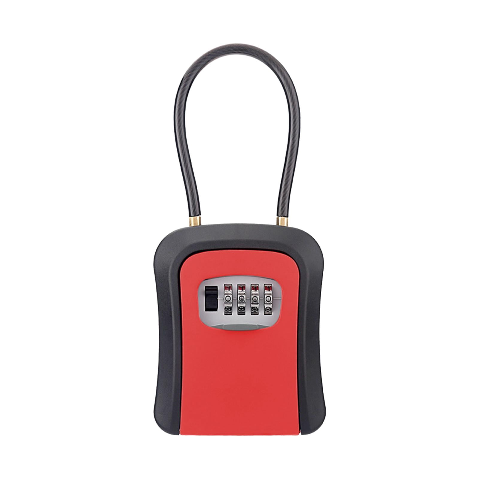 Colaxi Box Key Security Box with 4 Digit Combination Steel Cable Shackle Weatherproof Portable for Door Knob or Car Durable Red