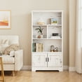 thumbnail image 6 of 4 Tier Wood Bookcase with Double Doors and LED Lights, Modern Storage Bookshelf with 3 Layer Open Shelves, 6 of 9