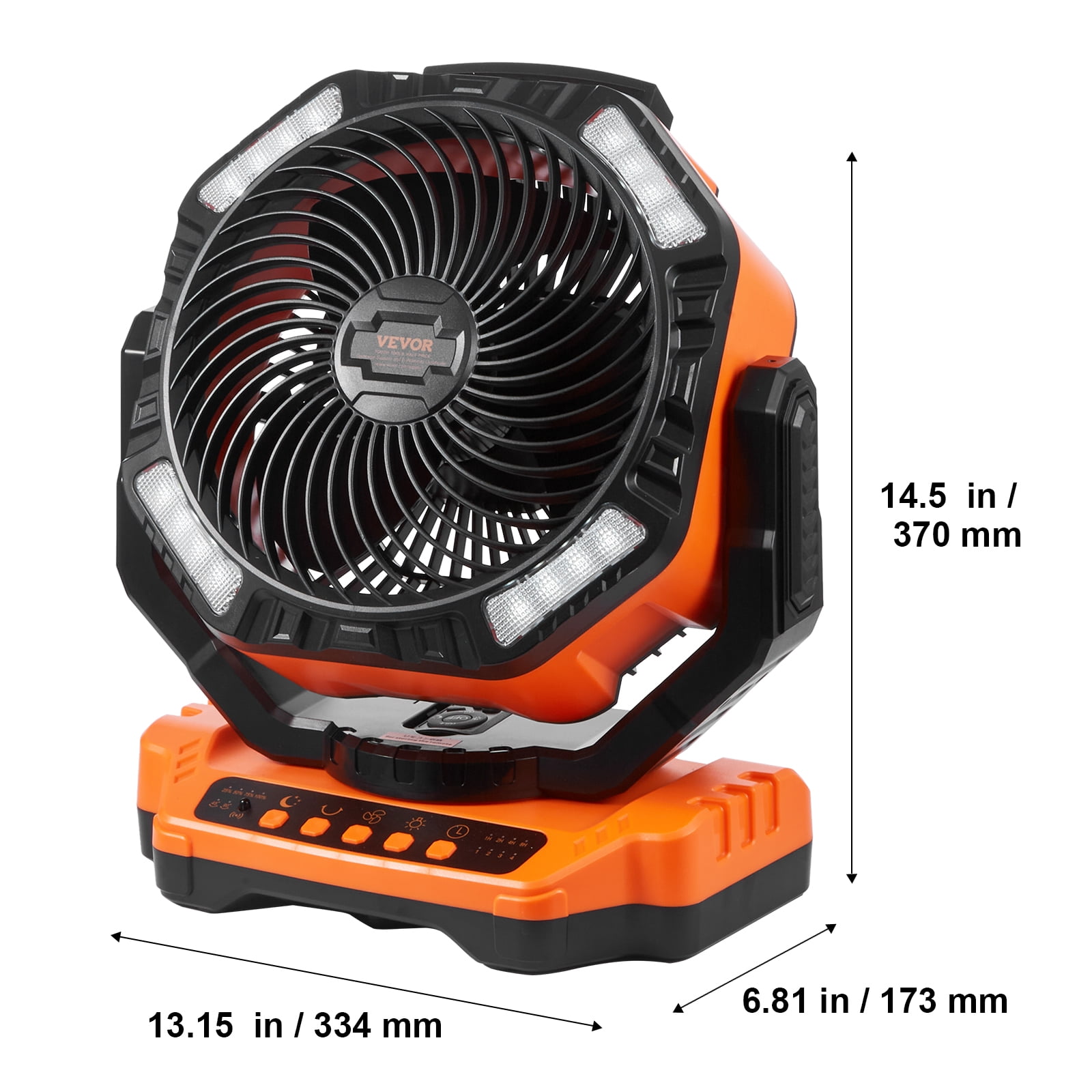VEVOR Portable Fan Rechargeable 13 inch, Battery Powered Fan with LED Lantern, 4 Speeds Adjustable & 45/90Automatic Swivel & Timer , USB Battery Operated Fans for Travel Bedroom Home Camping Office