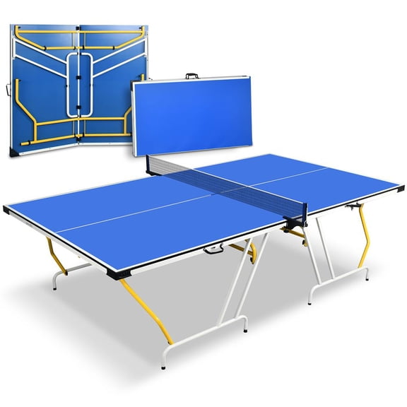 4 pcs. Foldable Table Tennis Table with Single Player Playback Mode for Game Play and Solo Play (Blue)