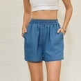 thumbnail image 2 of EaskTriop Women's Trendy Denim Look Shorts Lightweight High Waisted Comfy Elastic Waist Summer Casual Shorts with Pockets Soft Solid Blue, 2 of 6