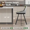 thumbnail image 3 of iooHug Bar Stools Set of 4, 26" Counter Height Bar Stools, Upholstered Swivel Barstools with Backs, Loop Yarn Fabric&Pu Leather, Metal Legs for Kitchen Island, Green&Gray, 3 of 7