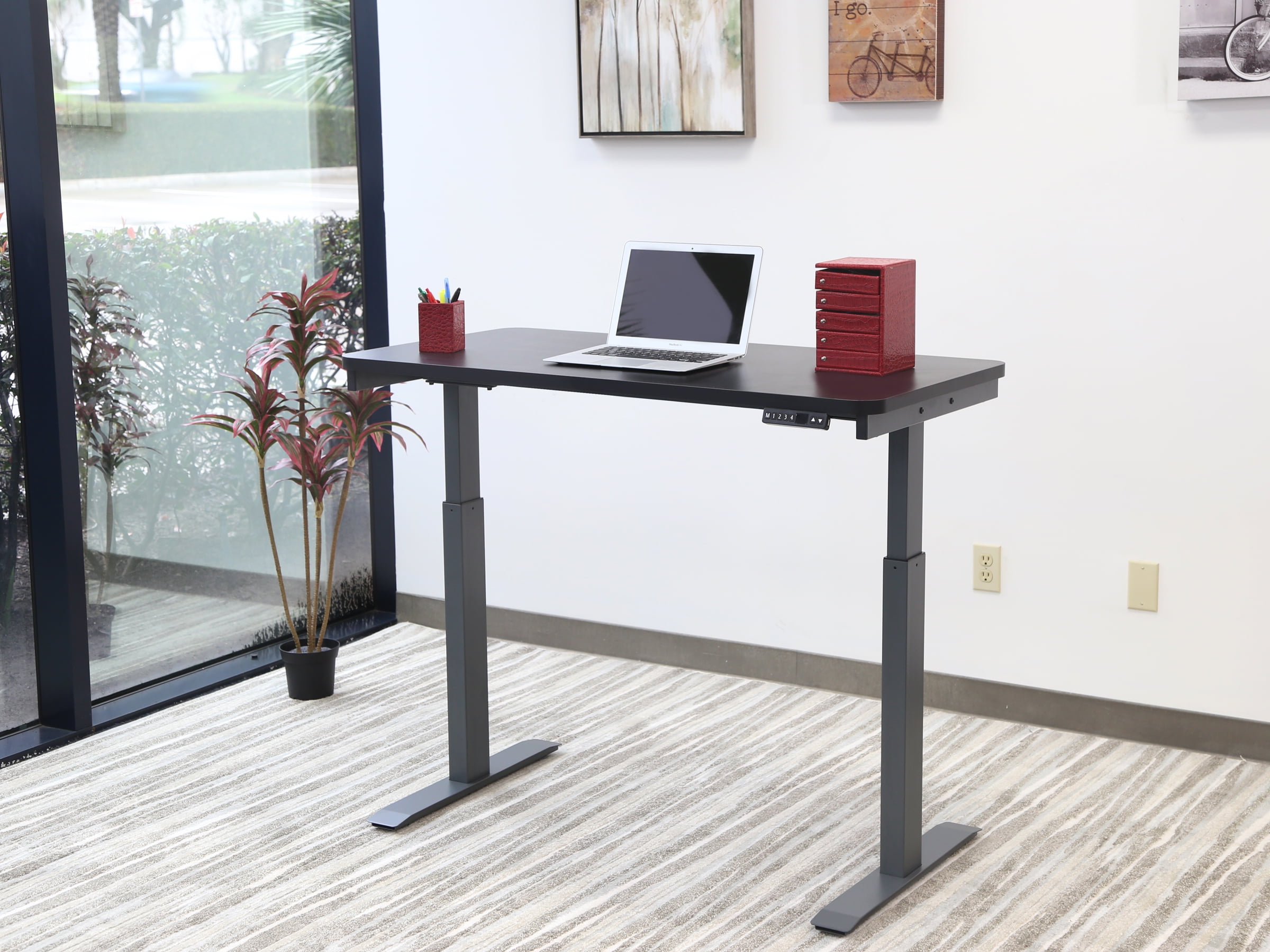 Motionwise Black Electric Height Adjule Standing Desk 24 X48 28 48 With 4 Pre Set Adjustments And Usb Charge Port