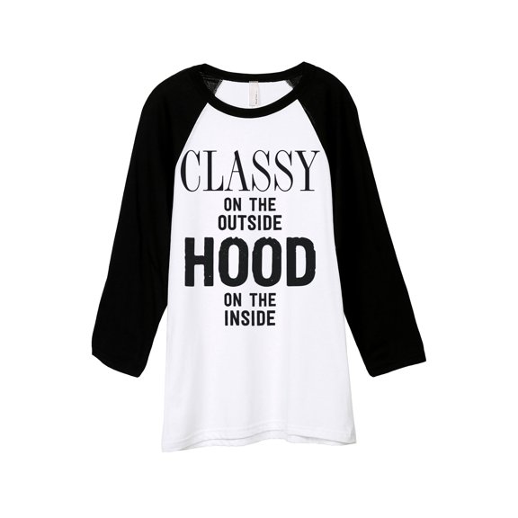 Thread Tank Classy Hood Unisex 3/4 Sleeves Baseball Raglan White Black Small
