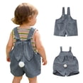 thumbnail image 2 of XIMIN Baby Boys Girls Denim Overall Shorts - Loose Fit Jean Overall Shorts with Pockets Denim Shortalls for Summer, 2 of 9