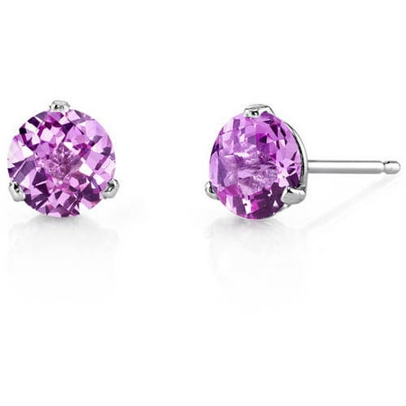 Oravo 2.25 Carat T.G.W. Round-Cut Created Pink Sapphire 14kt White Gold Stud Earrings