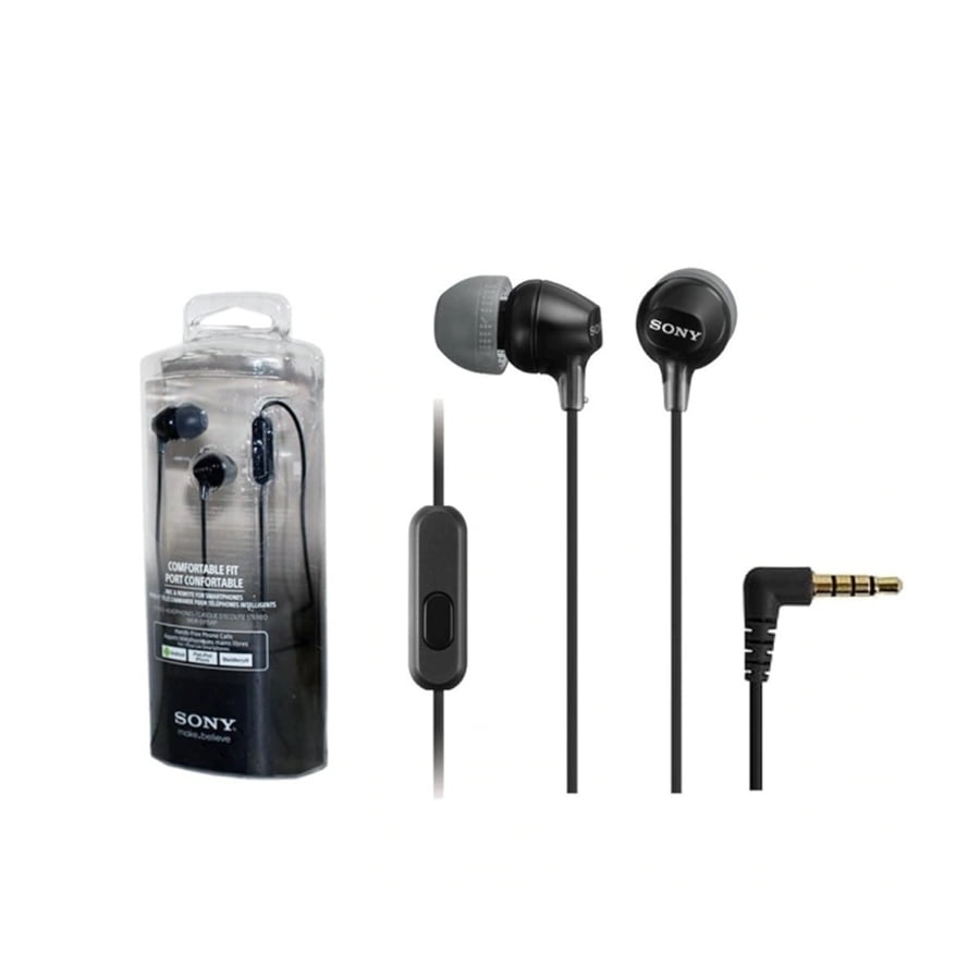 Écouteurs intra-auriculaires MDR-EX15AP/B de SONY - Noirs Un excellent son, un microphone intégré et le contrôle intégré de votre téléphone intelligent1, le tout présenté dans des couleurs en vogue qui s'adaptent à votre style personnel.