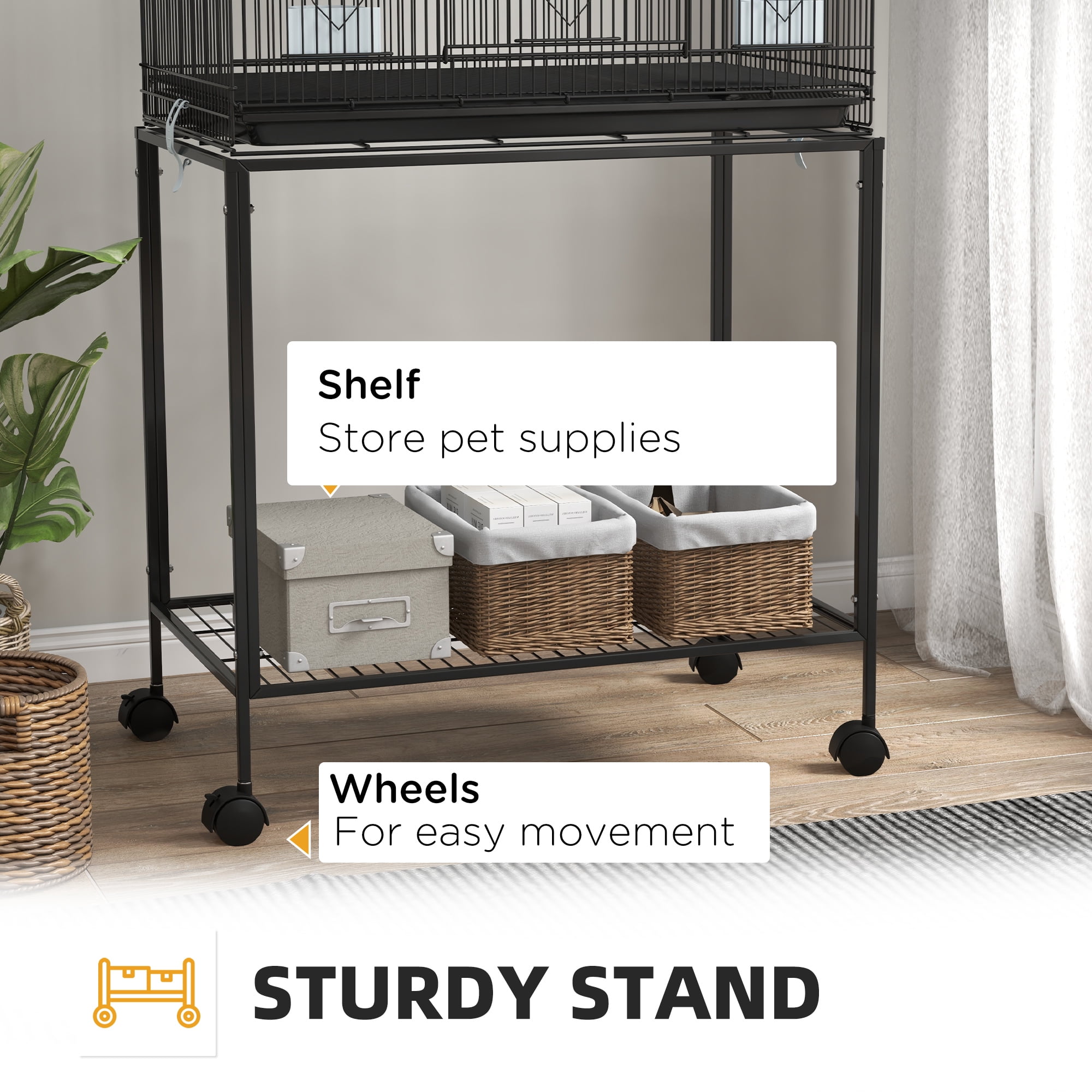 PawHut Double Stackable Bird Cage on Wheels w/ Stand for Canaries