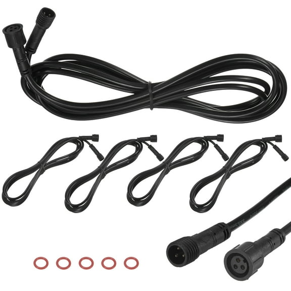 Uxcell 5-Pack Waterproof Extension Cable, 3 Pin 6.56 Ft/2m Wire with 22AWG IP67 Male and Female Connectors for Spotlights[Black]