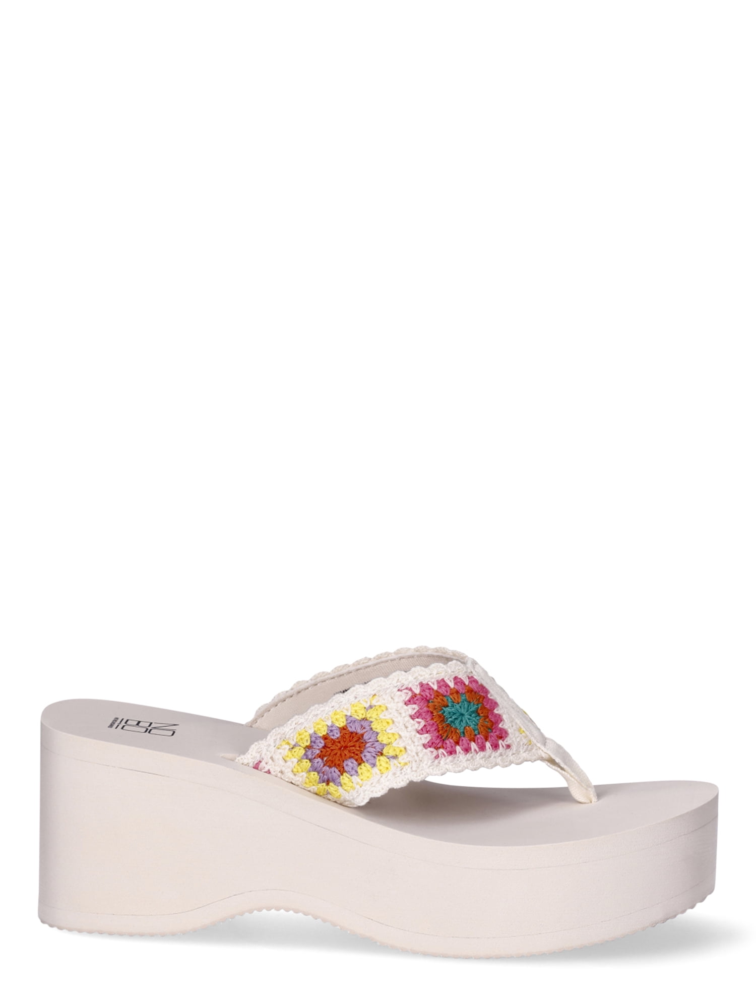 No Boundaries Women's Mid-Heel Platform Thong Wedge Sandals