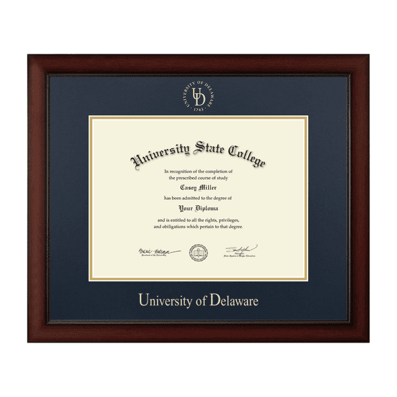 Framerly - UD Diploma Frame with Navy and Gold Mat