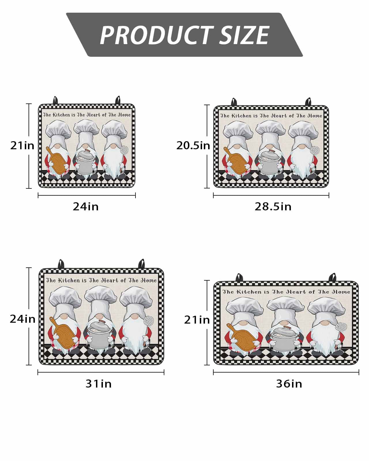 The Chef Stove Top Covers for Electric Stove, 28'x20'' Gnome Kitchen Black Buffalo Plaid Glass Ceramic Stove Cover Foldable Rubber Mat Heat Resistant Cooktop Protector for Kitchen