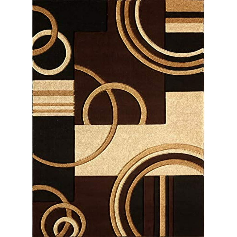 Glory Rugs Area Rug Modern 8x10 Brown Circles Geometry Soft Hand Carved Contemporary Floor Carpet Fluffy Texture for Indoor Living Dining Room and Bed