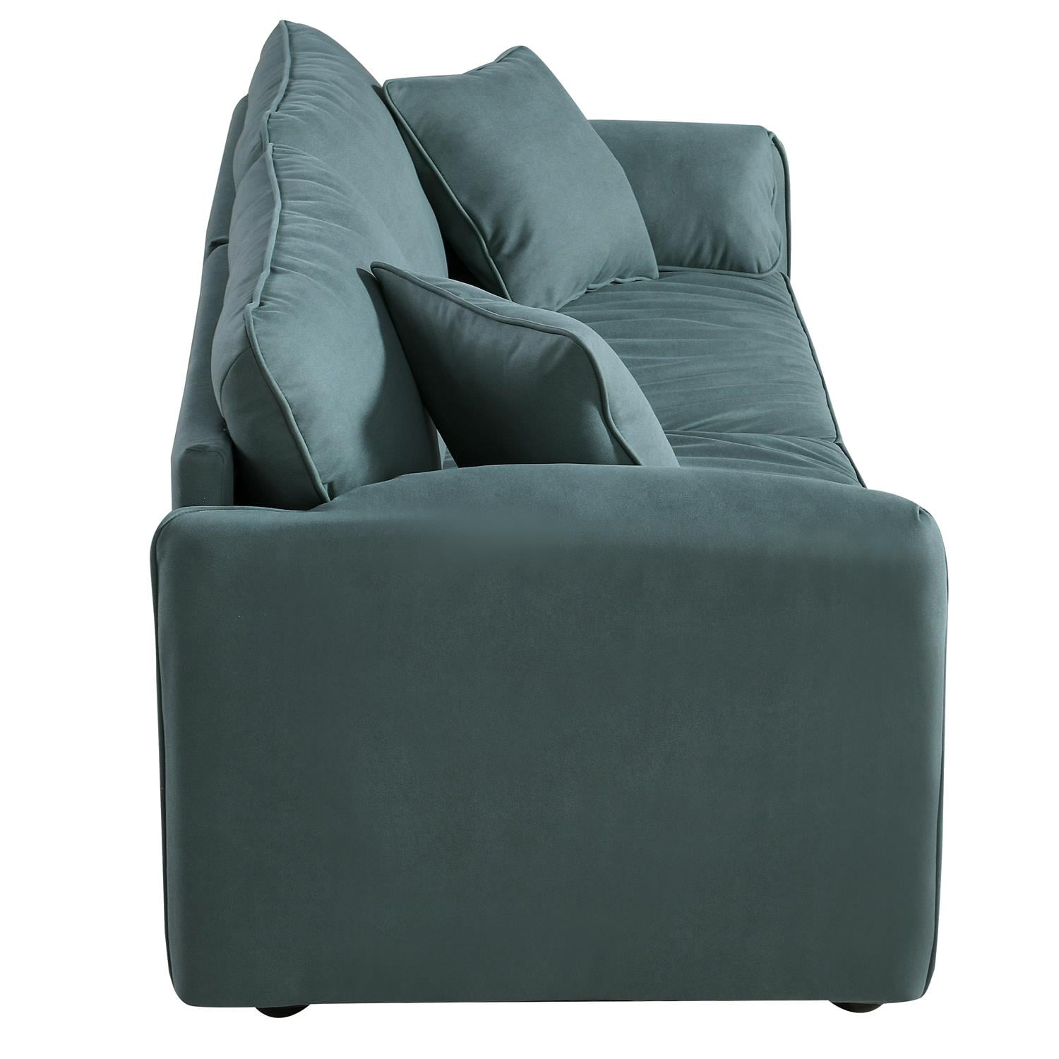 Resenkos 76" W Large Deep Seat Futon Sofa for Small Space Decor Tufted Fabric Love Seat with Wood Legs, 3-seat Upholstered Loveseat Couch Furniture Green Resenkos 76" W Large Deep Seat Futon Sofa for Small Space Decor Tufted Fabric Love Seat with Wood Legs, 3-seat Upholstered Loveseat Couch Furniture Green