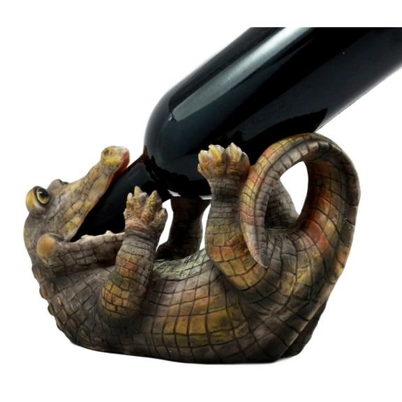Ebros Gift Comical Thirsty Alligator Wine Holder Figurine 8.75"H Prehistoric Reptile Party Hosting Decor