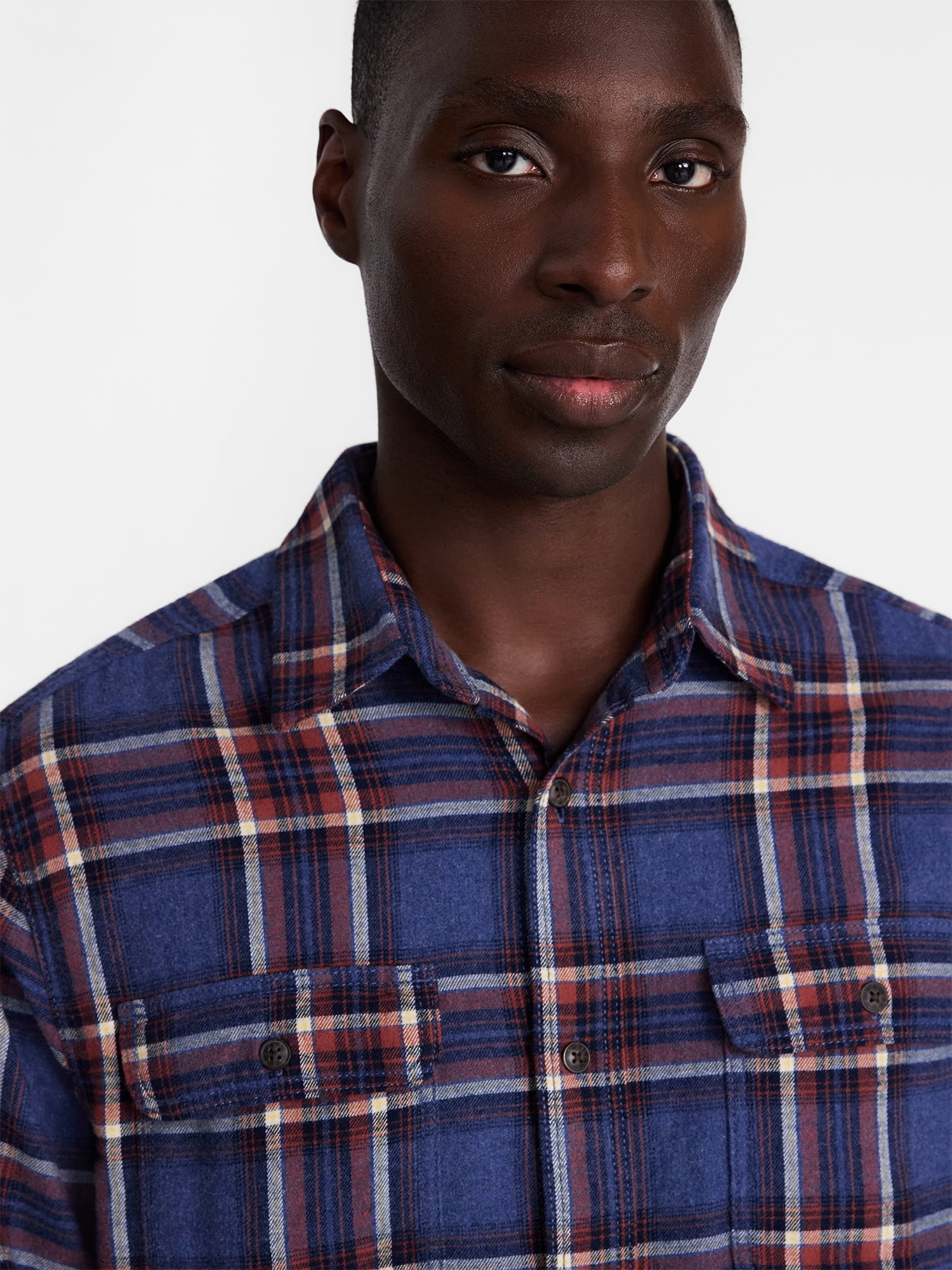 George Men's and Big Men's 100% Cotton Plaid Flannel Shirt with Long Sleeves, Sizes XS-3XL, 2XB-5XB & Tall XLT-3XLT
