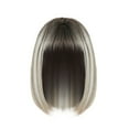 thumbnail image 2 of Short Straight Bob Wig -2025 New With Bangs,Highlight Deep Root,9.8 In Natural Synthetic Hair For Women,Heat-Resistant Daily Party Wear Chin Length(Gradient Gray White),Gold, 2 of 8
