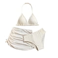 thumbnail image 4 of LIIPEE Girls Swimsuit Sets Casual Summer Solid Color Texture Halter Neck Adjustable Strap Bikini Tops Shorts Skirt 3 Piece Set Children Kids Fashion Backless Beach Cute Swimsuits,White,10-11 Years, 4 of 7