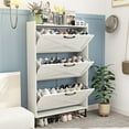 thumbnail image 1 of Vabches Shoe Storage Cabinet with 3 Flip Drawers & Metal Legs for Entryway, Narrow Shoe Rack Cabinet, White, 1 of 8