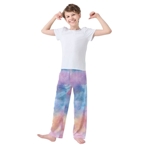 Kids' Pajama Pants Soft Relaxed Fit Sleep Pants Lounge Pants with Pockets Watercolor Powder Blue Pattern Small