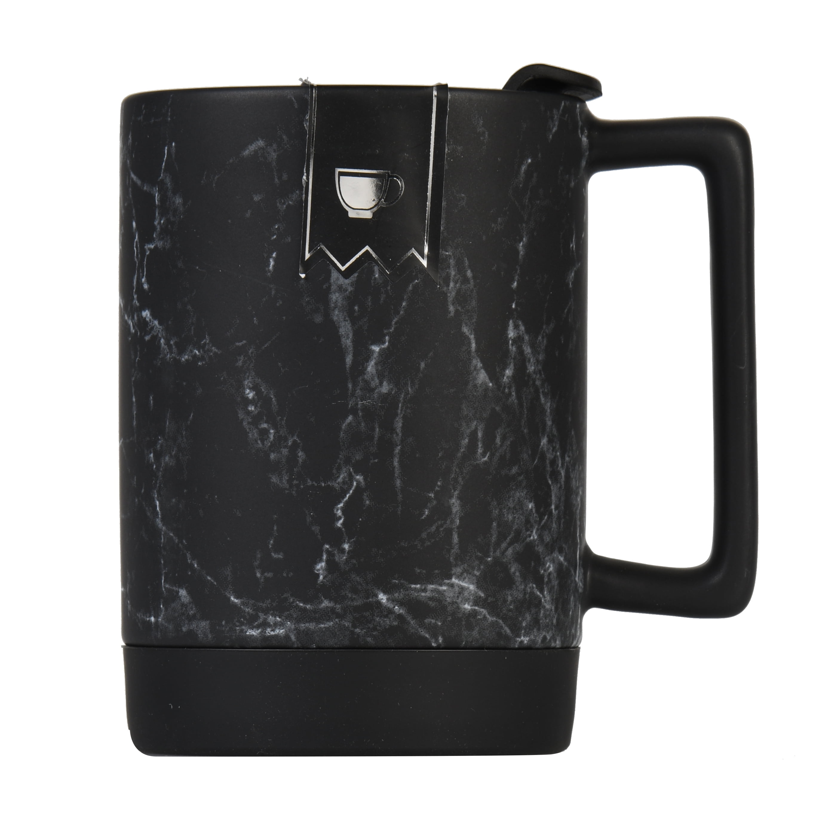15.5 fl oz. Ceramic Black Marble Travel Mug with Silicone Base and Leak Proof Lid