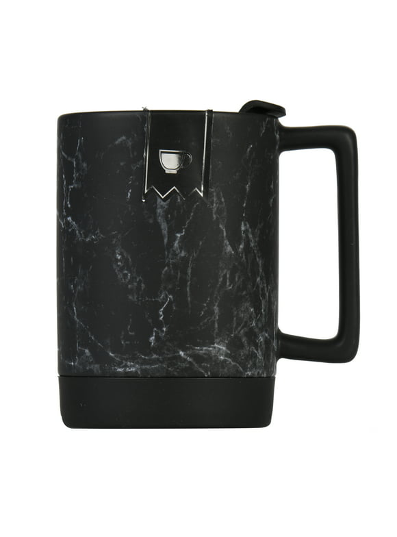 Home Essentials Ceramic Black Marble Travel Mug with Silicone Base and Leak Proof Lid, 15.5 fl oz