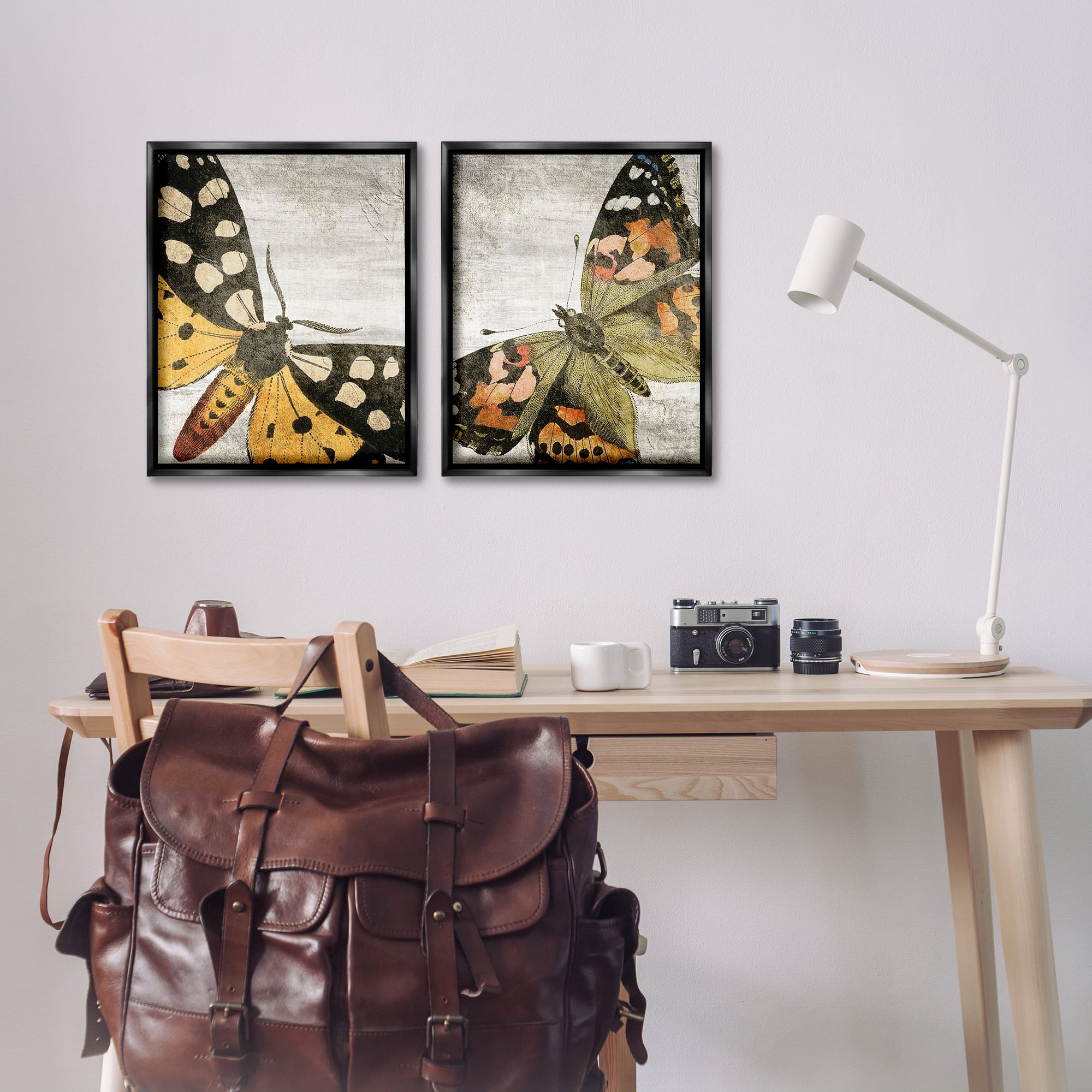 Stupell Industries Vintage Spotted butterflies Animals Painting Black Floater Framed Canvas Art Print Wall Art, 17 x 21, Set of 2