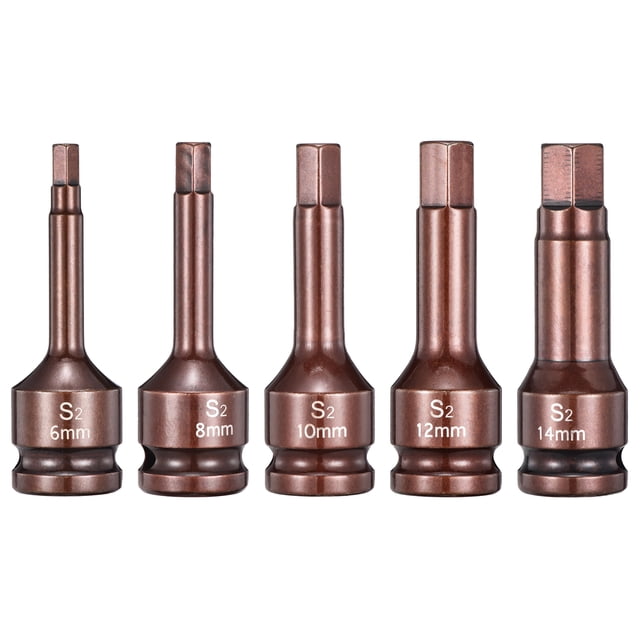 Uxcell 5 piezas de socket de impacto hexagonal de 1/2" 6H+8H+10H+12H+14H (6+8+10+12+14mm) adaptador de socket de acero S2
