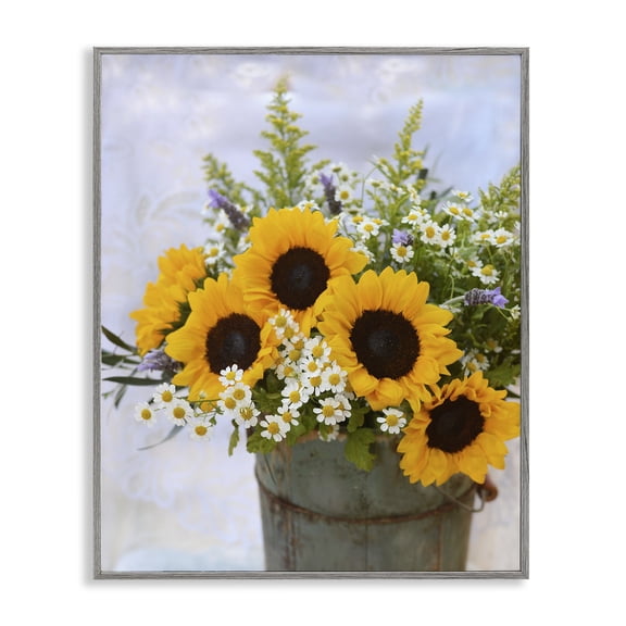 Stupell Industries Cottage Sunflower Bouquet in Tin Gray Framed Giclee Art, 24 x 30, by Claire Brocato