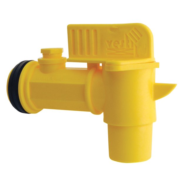 Vestil JDFT - Grifo para tambor gigante con mango manual de plástico, se adapta a aberturas de tambor de 2", color amarillo