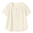 thumbnail image 7 of Women's V Neck Short Sleeve Linen Top Tops Shirts Blouses Button Down Ruffle Trim Solid Color Casual Daily Wear Vacation Beach Outfits Fashion Essential Gift for Women | Aestivo,White M, 7 of 7