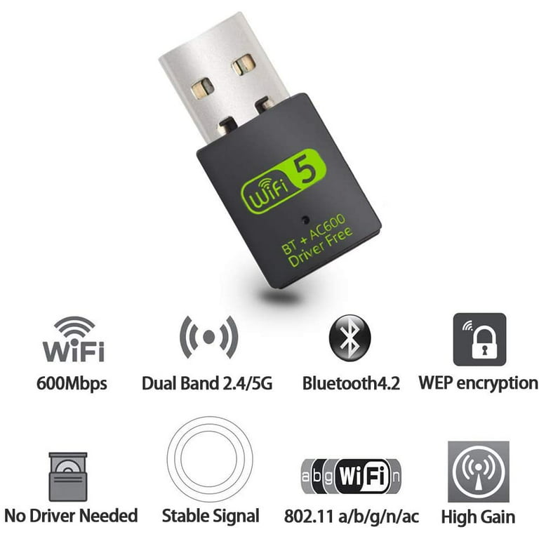 USB WiFi Bluetooth Adapter, 600Mbps Dual Band 2.4/5Ghz Wireless