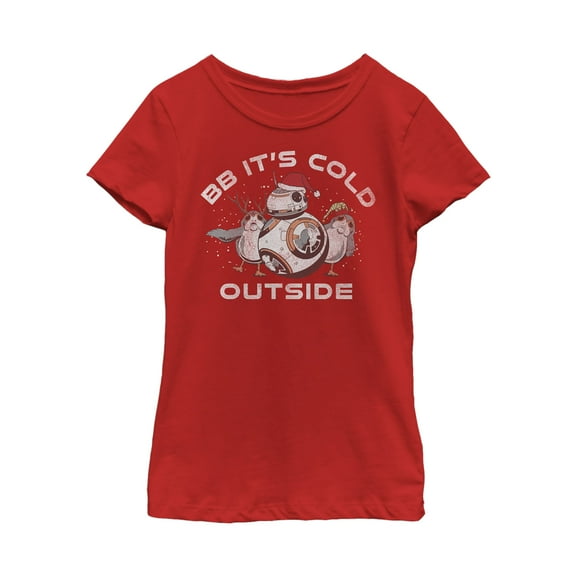 Girl's Star Wars The Last Jedi Christmas Cold BB-8 Graphic Tee Red X Large