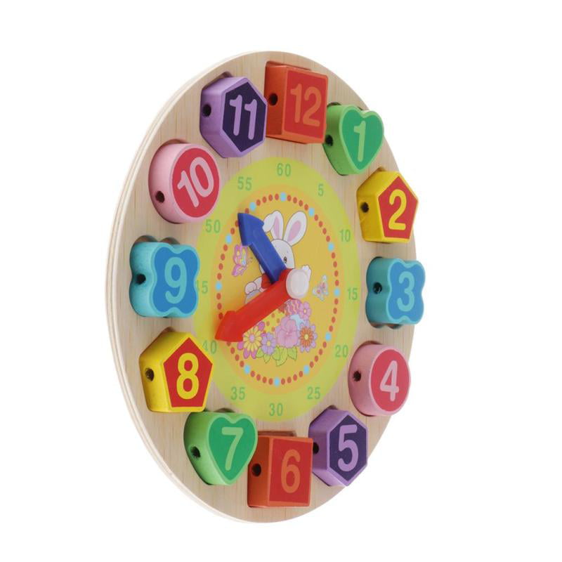 BIMOUR Wooden Toy Colorful 12 Numbers Clock Toy Digital Geometry Cognitive Matching Clock Toy Baby Kids Early Educational Toy PuzzlesRabbit Model Montessori Toys