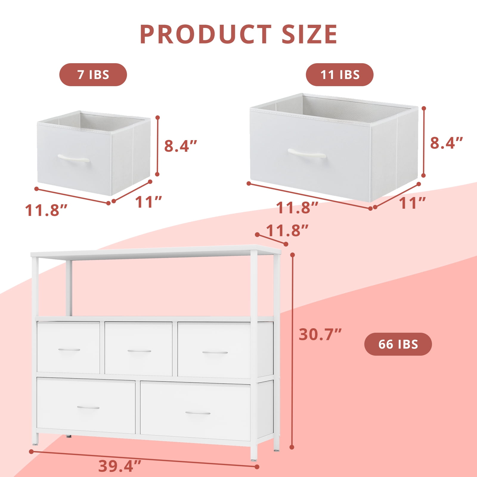 TV Stand, White Dresser for Bedroom, Entertainment Center for 45 Inch TV with Drawers, Fabric, Adjustable Feet, Living Room