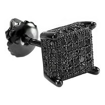 Dazzlingrock Collection Round Black Diamond Men Stud Earring 1Pc Only, Black Plated Sterling Silver