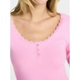 thumbnail image 4 of No Boundaries Long Sleeve Henley Top with Lace Trim, Women's XXS-XXL, 4 of 5